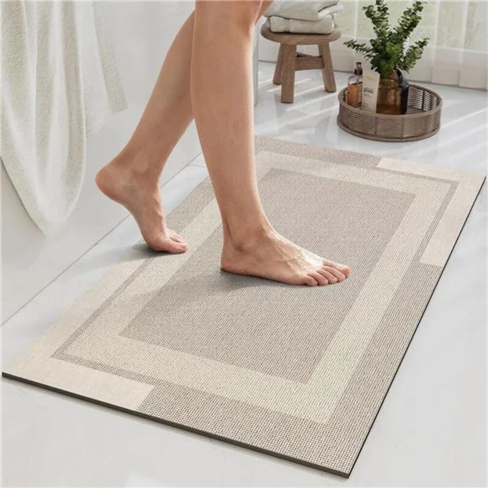 Non Slip Bath Mat Thin Rubber Backing Quick Dry Absorbent Bathroom Rug 16x24